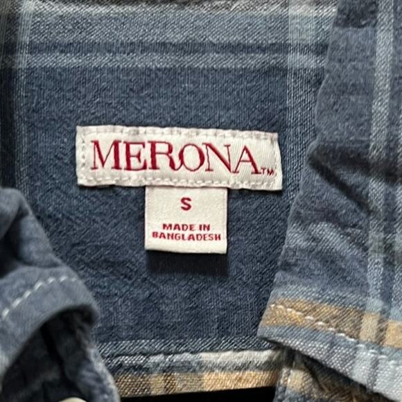 Merona Blue Plaid Button Up Shirt Casual Collared Button Down Size Small - Picture 4 of 8